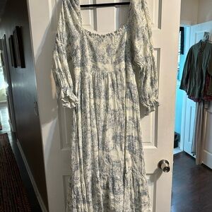 Long Sleeve Blue and White Dress Maternity 1XL- Like New